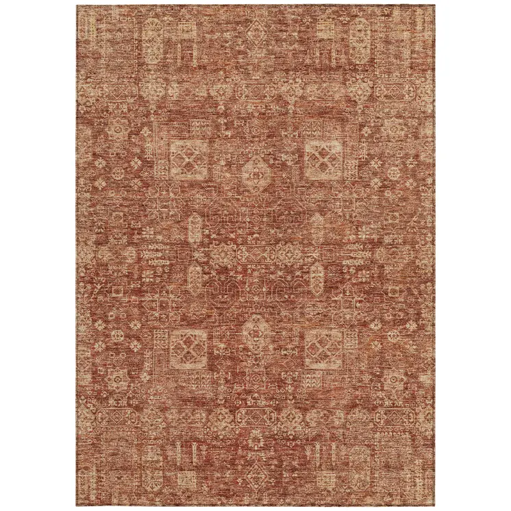 8' X 10' Orange Copper And Terra Cotta Oriental Washable Indoor Outdoor Area Rug