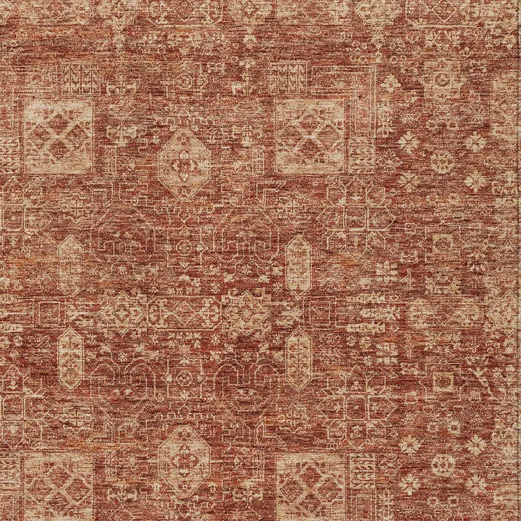 9' X 12' Orange Copper And Terra Cotta Oriental Washable Indoor Outdoor Area Rug