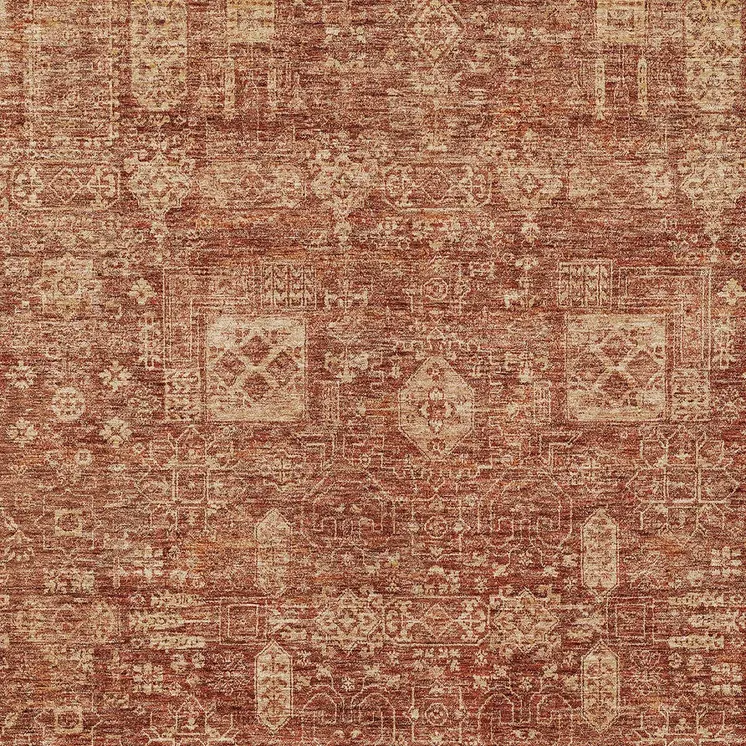 10' X 14' Orange Copper And Terra Cotta Oriental Washable Indoor Outdoor Area Rug