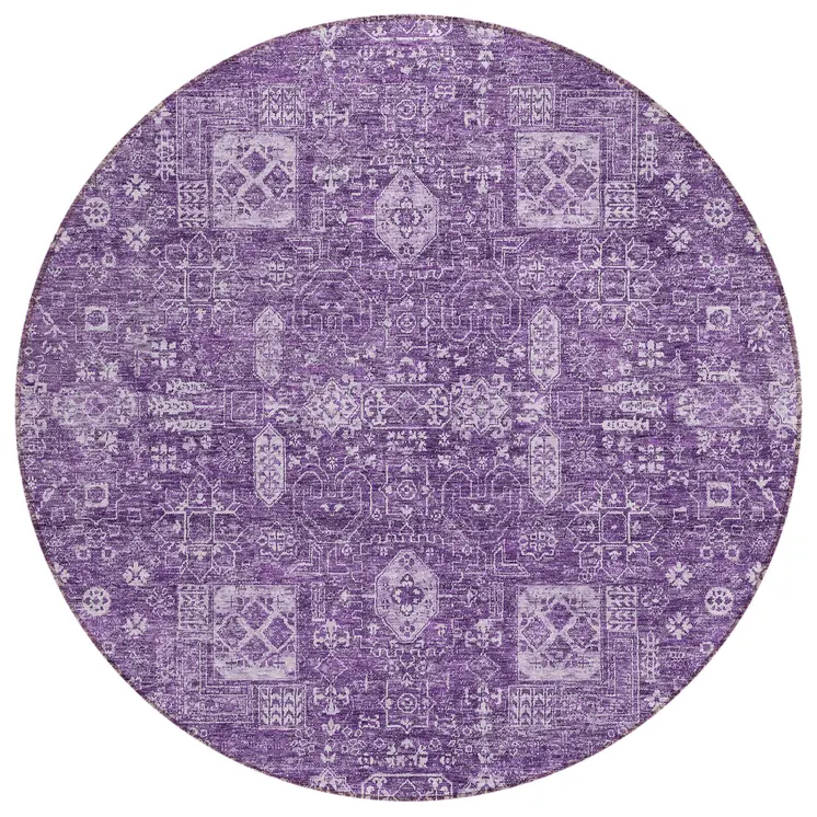 8' Purple Lilac And Lavender Round Oriental Washable Indoor Outdoor Area Rug