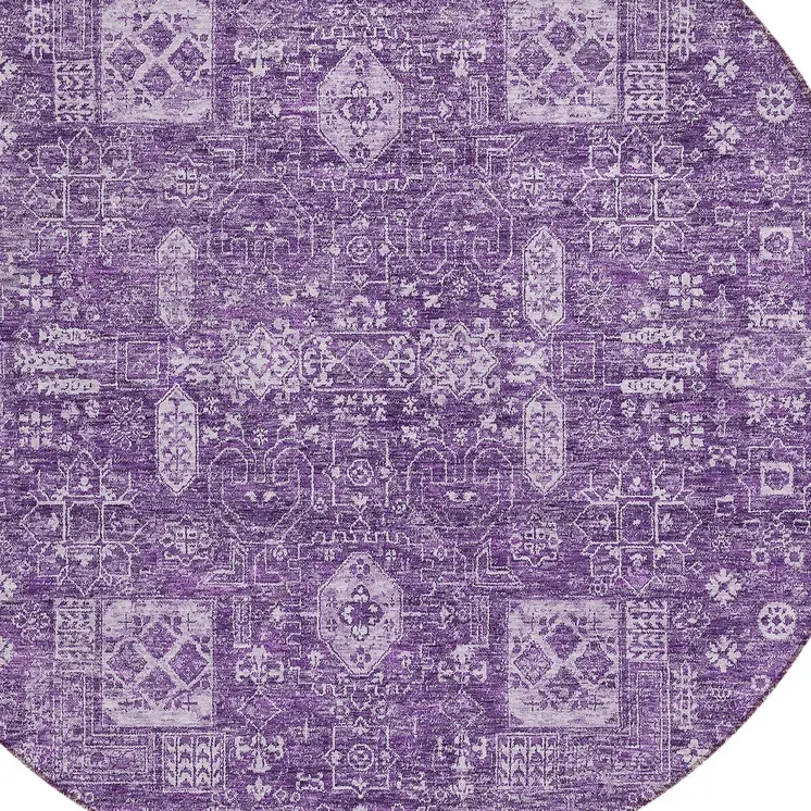 8' Purple Lilac And Lavender Round Oriental Washable Indoor Outdoor Area Rug