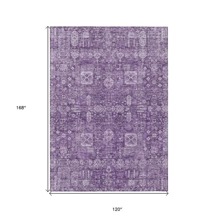10' X 14' Purple Lilac And Lavender Oriental Washable Indoor Outdoor Area Rug