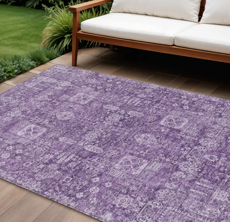 10' X 14' Purple Lilac And Lavender Oriental Washable Indoor Outdoor Area Rug