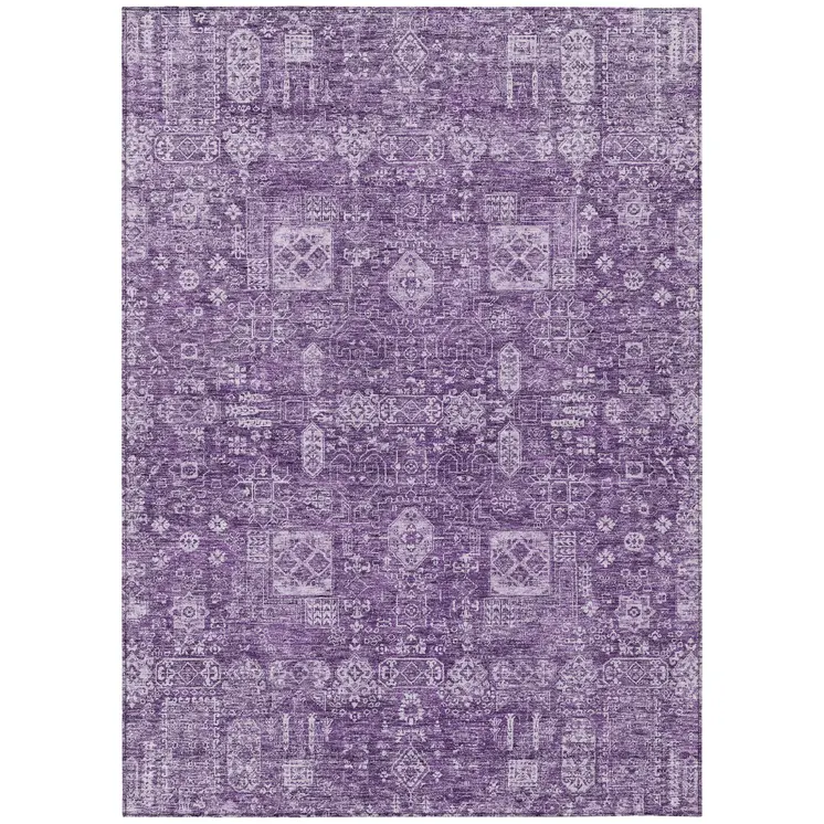 10' X 14' Purple Lilac And Lavender Oriental Washable Indoor Outdoor Area Rug