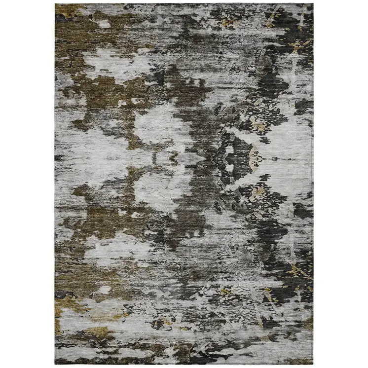 5' X 8' Taupe Brown And Gold Abstract Washable Indoor Outdoor Area Rug