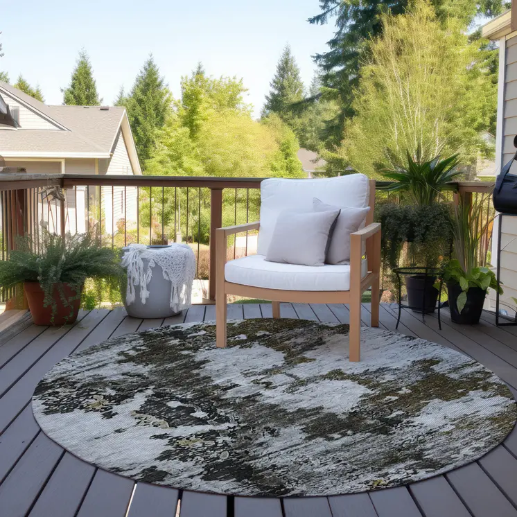 8' Taupe Brown And Gold Round Abstract Washable Indoor Outdoor Area Rug