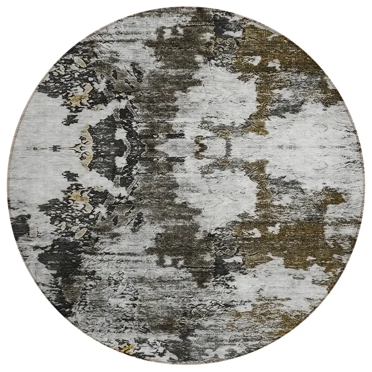 8' Taupe Brown And Gold Round Abstract Washable Indoor Outdoor Area Rug