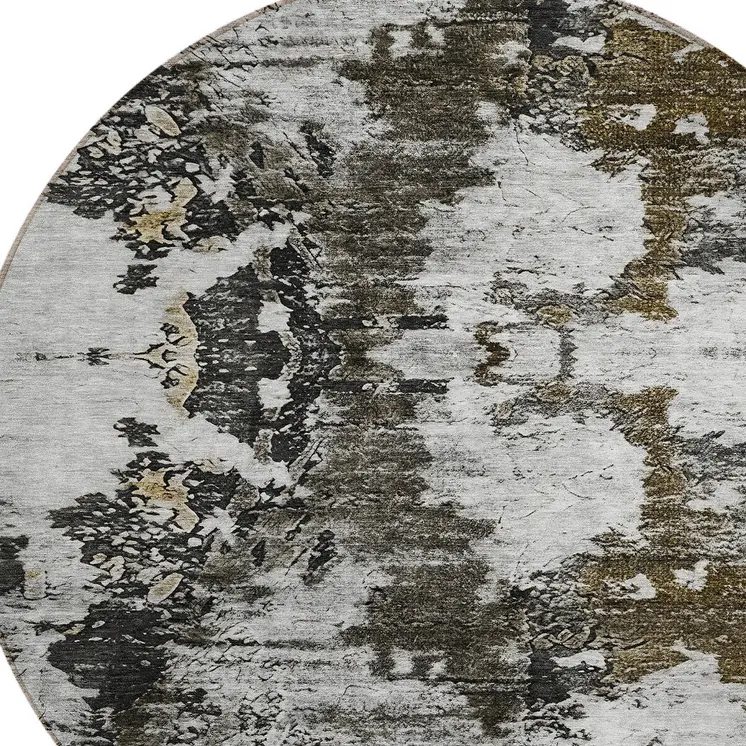 8' Taupe Brown And Gold Round Abstract Washable Indoor Outdoor Area Rug