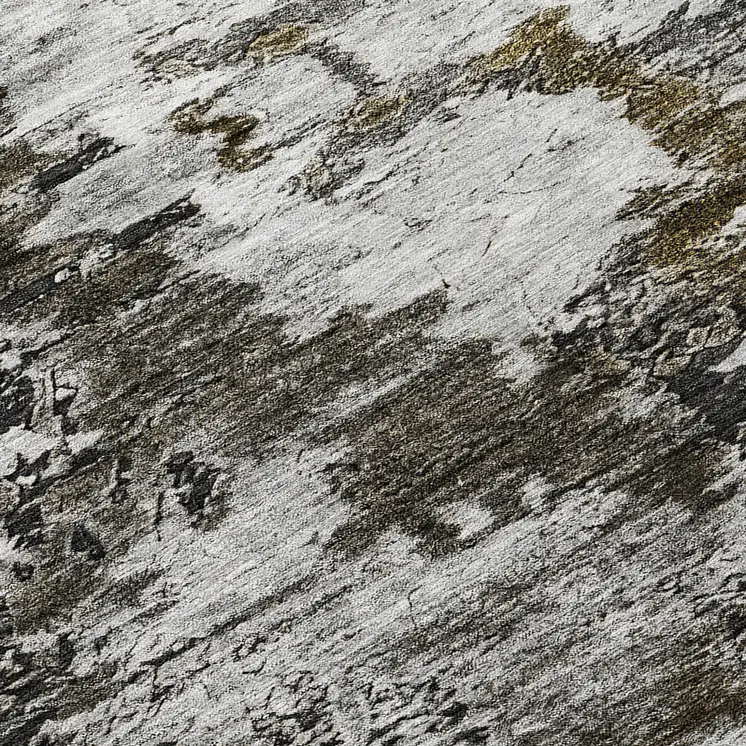 8' Taupe Brown And Gold Round Abstract Washable Indoor Outdoor Area Rug