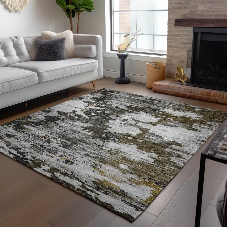 9' X 12' Taupe Brown And Gold Abstract Washable Indoor Outdoor Area Rug