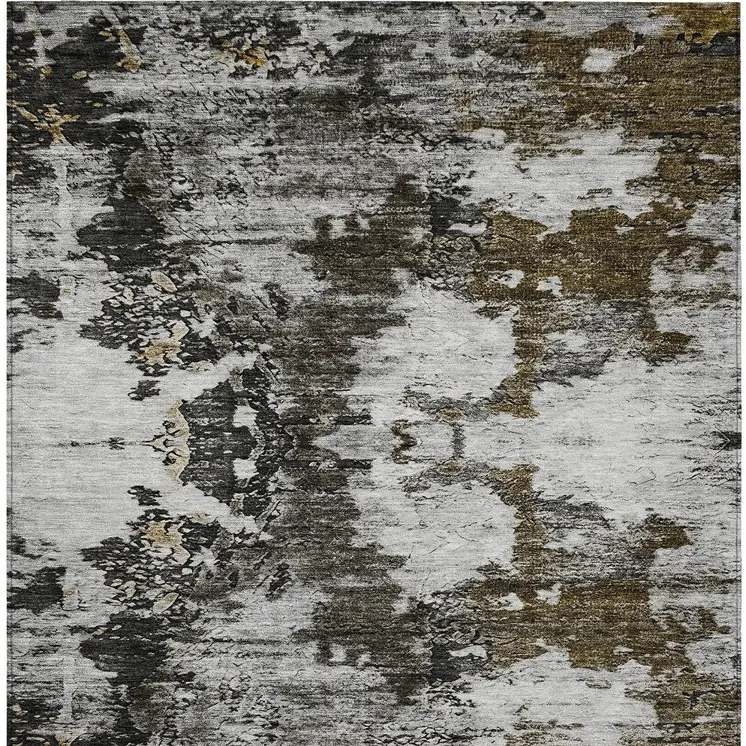 10' X 14' Taupe Brown And Gold Abstract Washable Indoor Outdoor Area Rug
