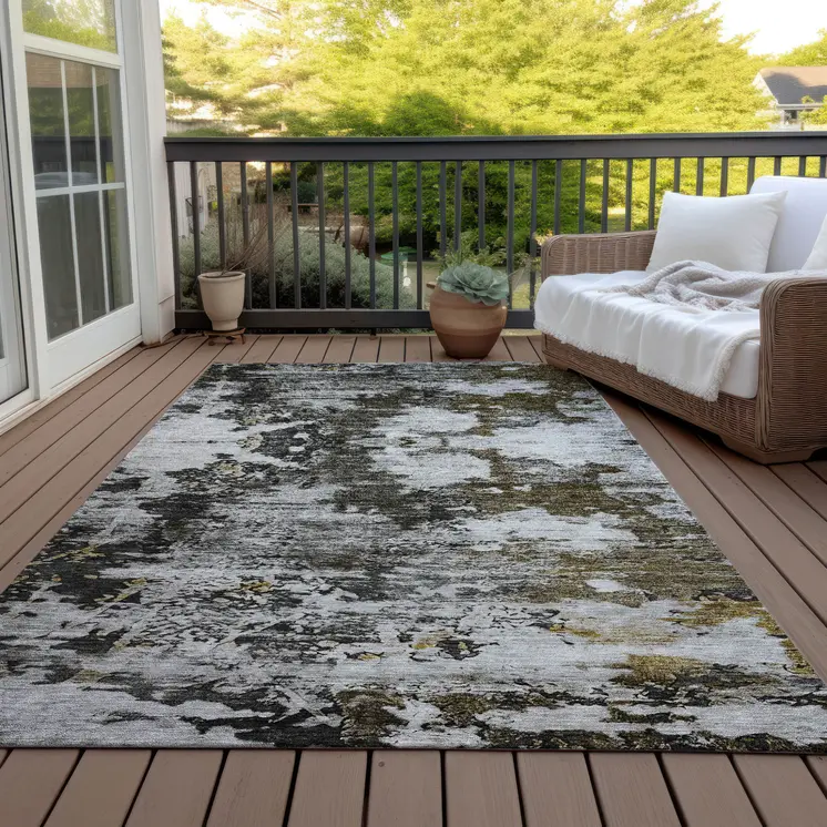 10' X 14' Taupe Brown And Gold Abstract Washable Indoor Outdoor Area Rug