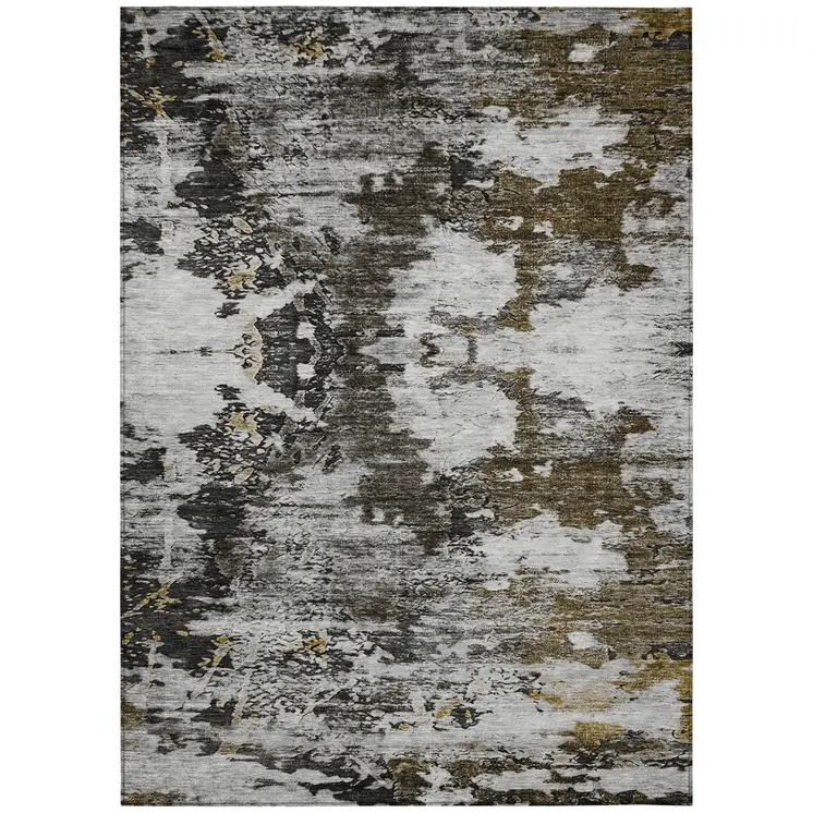 10' X 14' Taupe Brown And Gold Abstract Washable Indoor Outdoor Area Rug