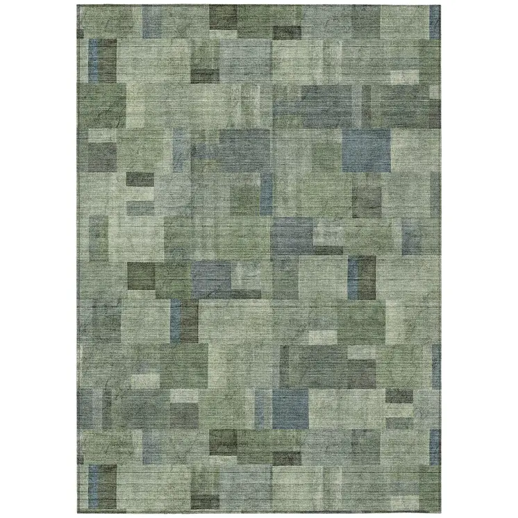 3' X 5' Green And Mint Green Geometric Washable Indoor Outdoor Area Rug