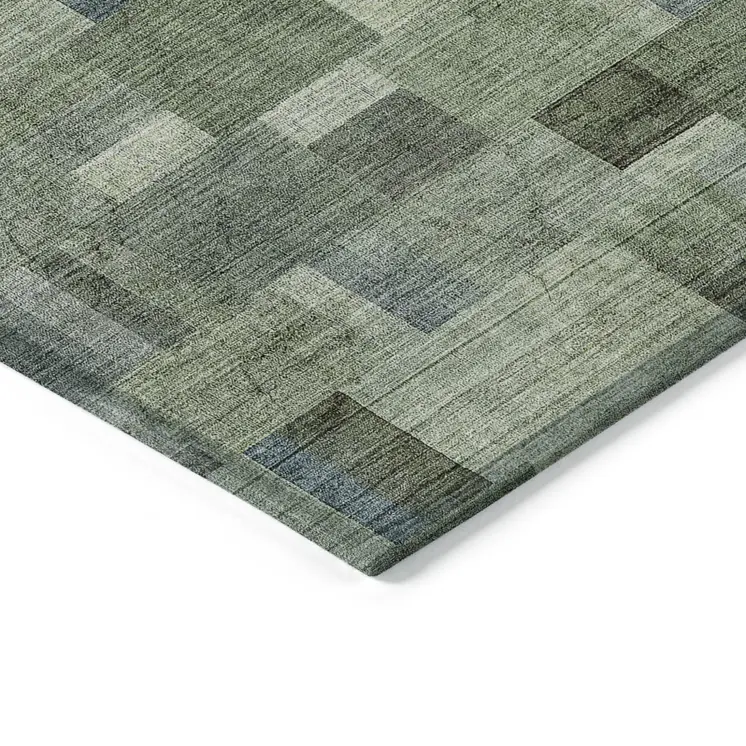 3' X 5' Green And Mint Green Geometric Washable Indoor Outdoor Area Rug