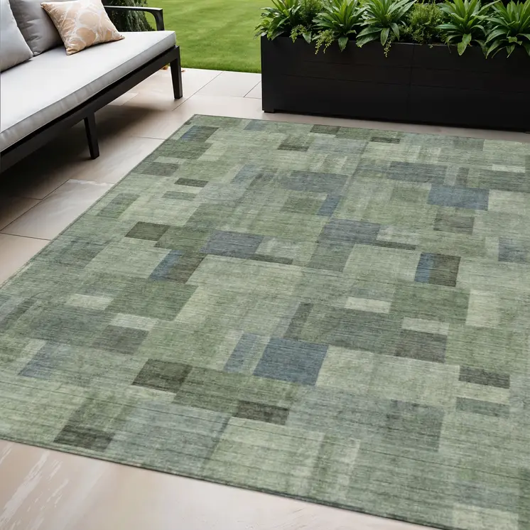 5' X 8' Green And Mint Green Geometric Washable Indoor Outdoor Area Rug
