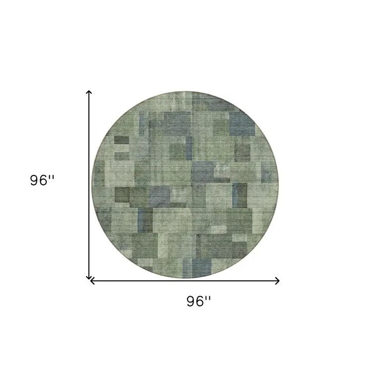 8' Green And Mint Green Round Geometric Washable Indoor Outdoor Area Rug