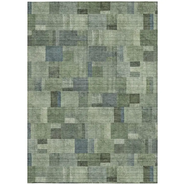 9' X 12' Green And Mint Green Geometric Washable Indoor Outdoor Area Rug