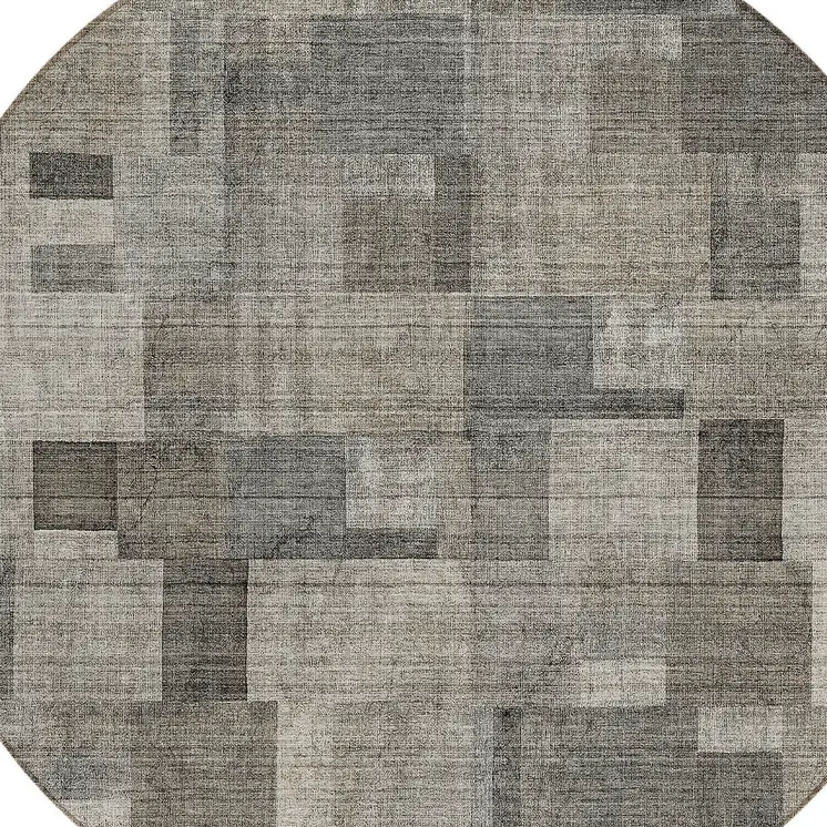 8' Taupe Beige And Gray Round Geometric Washable Indoor Outdoor Area Rug