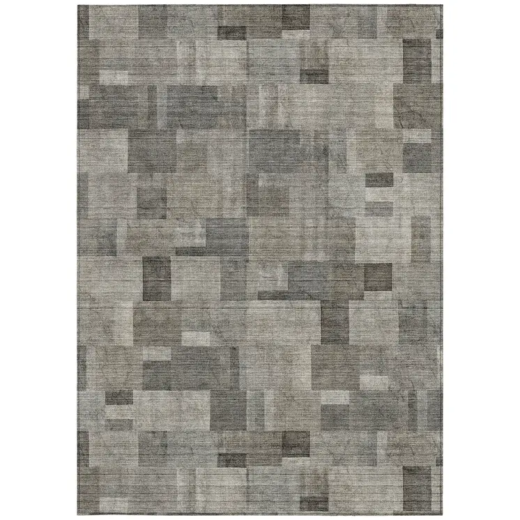 9' X 12' Taupe Beige And Gray Geometric Washable Indoor Outdoor Area Rug