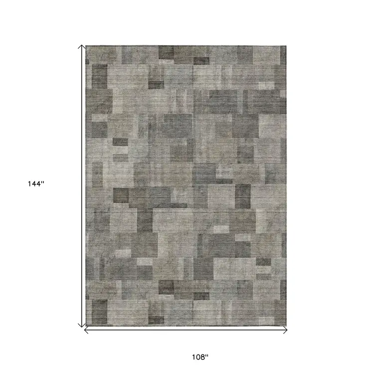 9' X 12' Taupe Beige And Gray Geometric Washable Indoor Outdoor Area Rug