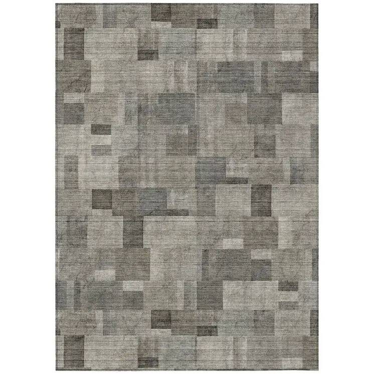 9' X 12' Taupe Beige And Gray Geometric Washable Indoor Outdoor Area Rug