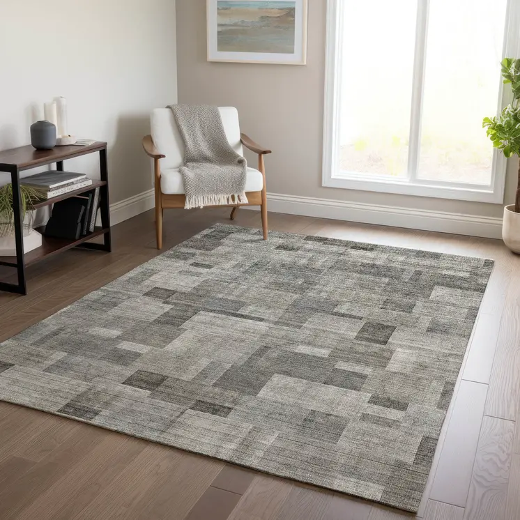 9' X 12' Taupe Beige And Gray Geometric Washable Indoor Outdoor Area Rug