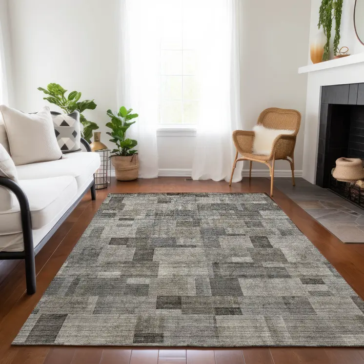 10' X 14' Taupe Beige And Gray Geometric Washable Indoor Outdoor Area Rug
