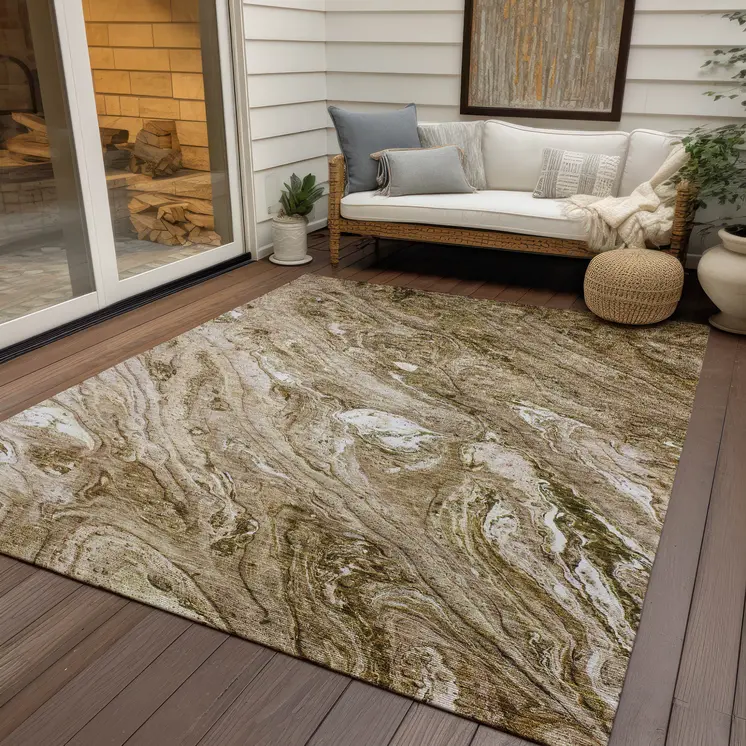 5' X 8' Brown Tan And Beige Abstract Washable Indoor Outdoor Area Rug
