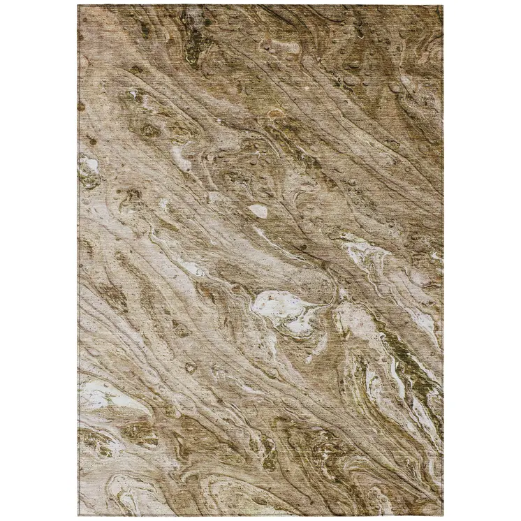 5' X 8' Brown Tan And Beige Abstract Washable Indoor Outdoor Area Rug