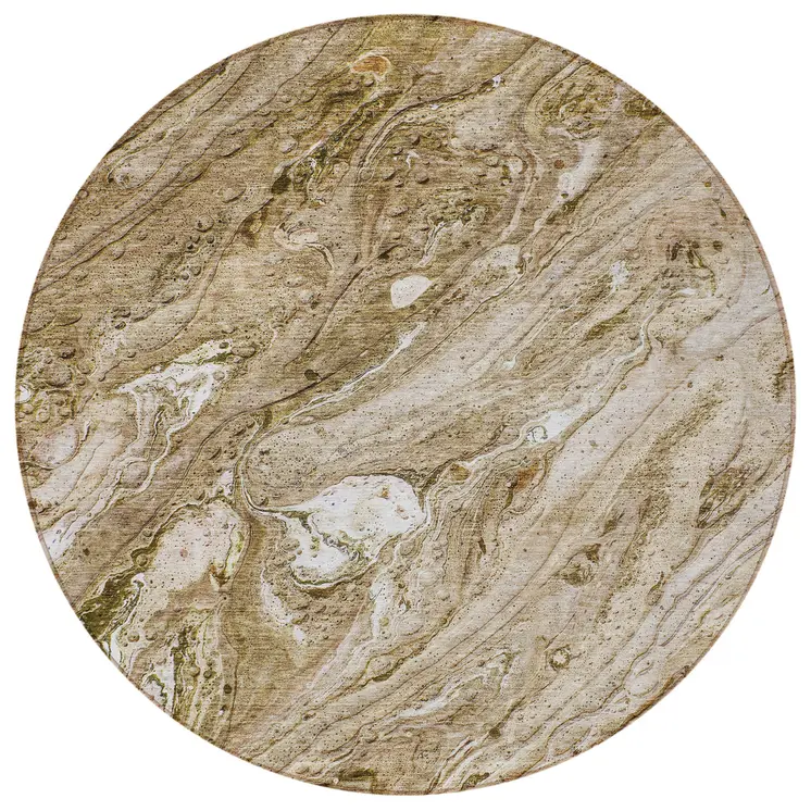 8' Brown Tan And Beige Round Abstract Washable Indoor Outdoor Area Rug