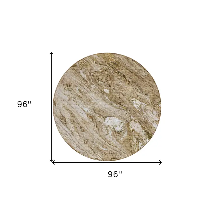 8' Brown Tan And Beige Round Abstract Washable Indoor Outdoor Area Rug