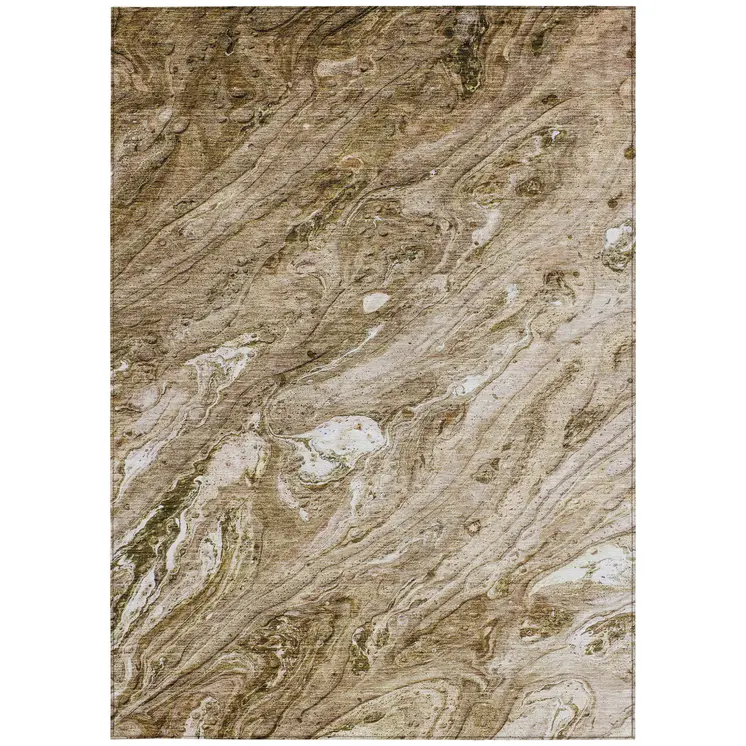8' X 10' Brown Tan And Beige Abstract Washable Indoor Outdoor Area Rug