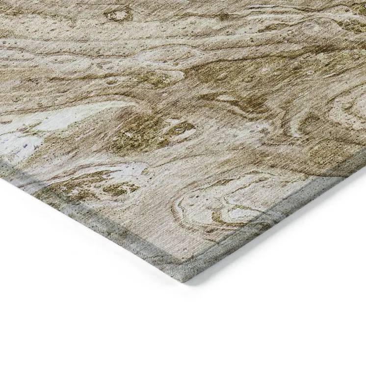 8' X 10' Brown Tan And Beige Abstract Washable Indoor Outdoor Area Rug