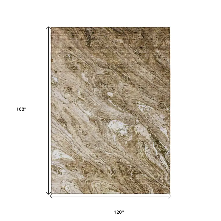 10' X 14' Brown Tan And Beige Abstract Washable Indoor Outdoor Area Rug
