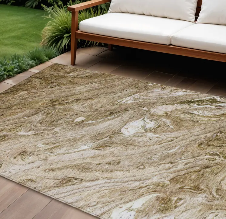 10' X 14' Brown Tan And Beige Abstract Washable Indoor Outdoor Area Rug