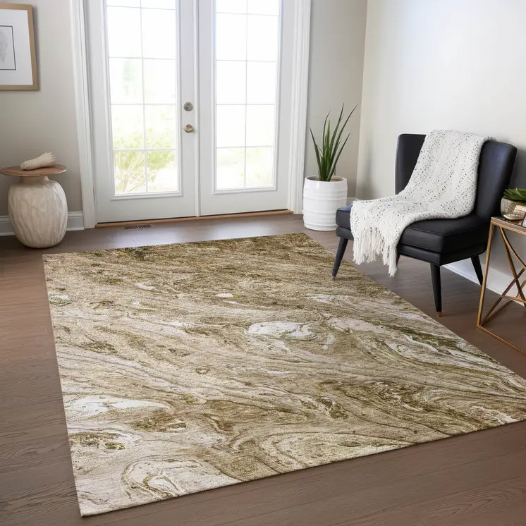 10' X 14' Brown Tan And Beige Abstract Washable Indoor Outdoor Area Rug