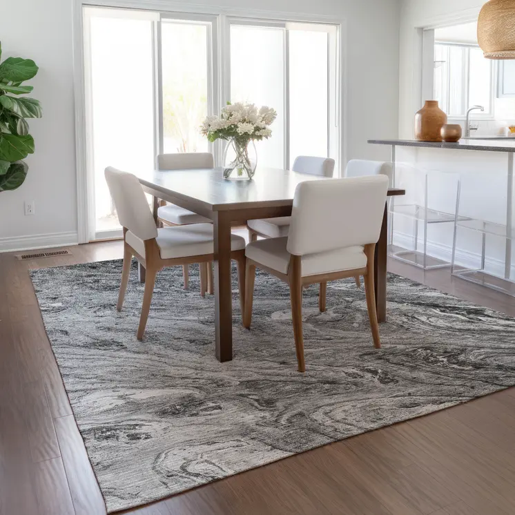5' X 8' Gray Silver And Charcoal Abstract Washable Indoor Outdoor Area Rug