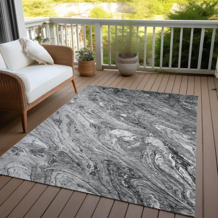 10' X 14' Gray Silver And Charcoal Abstract Washable Indoor Outdoor Area Rug