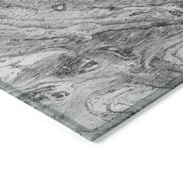 10' X 14' Gray Silver And Charcoal Abstract Washable Indoor Outdoor Area Rug