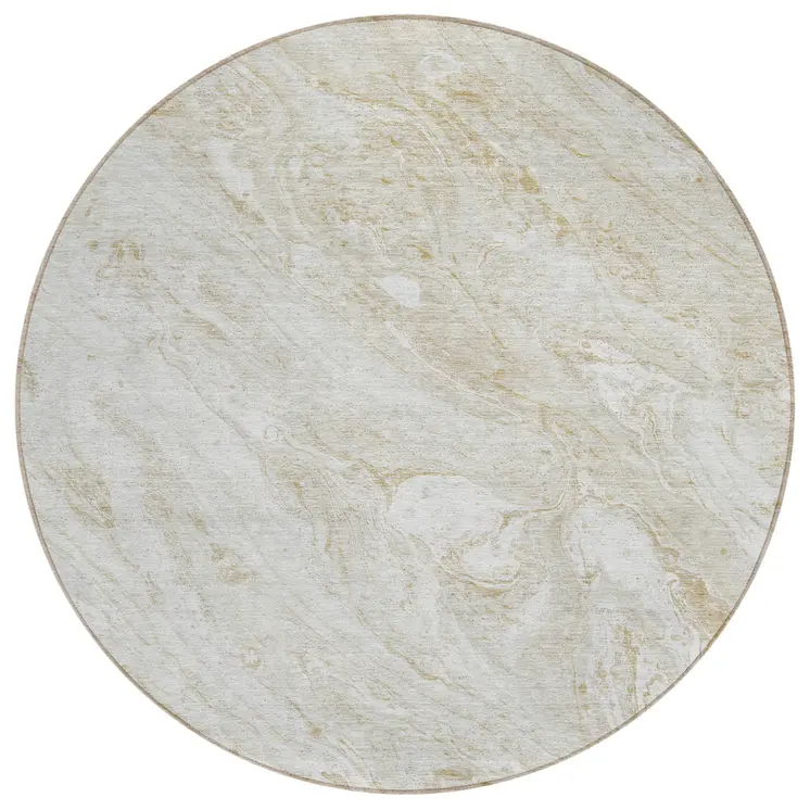 8' Ivory Beige And Tan Round Abstract Washable Indoor Outdoor Area Rug