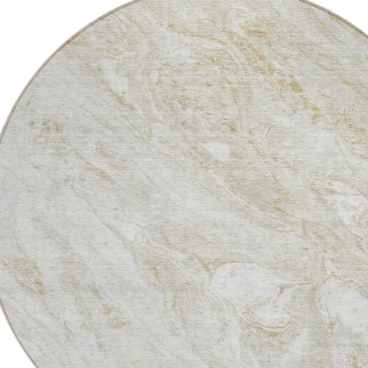 8' Ivory Beige And Tan Round Abstract Washable Indoor Outdoor Area Rug
