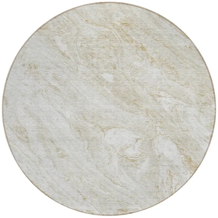 8' Ivory Beige And Tan Round Abstract Washable Indoor Outdoor Area Rug
