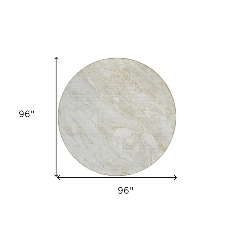 8' Ivory Beige And Tan Round Abstract Washable Indoor Outdoor Area Rug