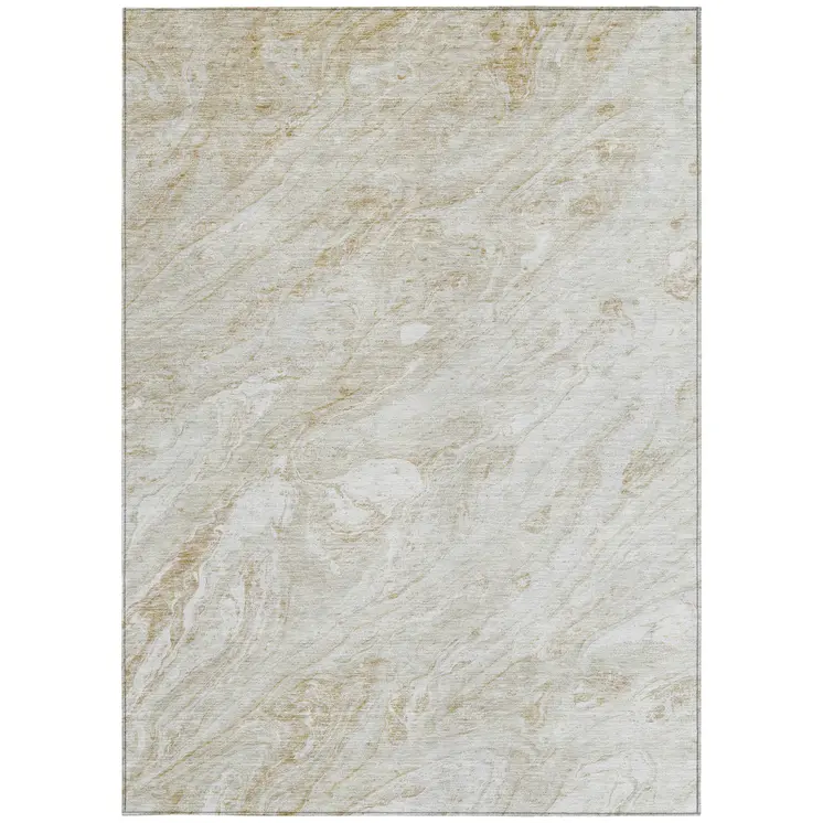 8' X 10' Ivory Beige And Tan Abstract Washable Indoor Outdoor Area Rug
