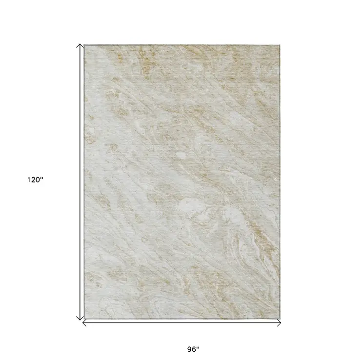 8' X 10' Ivory Beige And Tan Abstract Washable Indoor Outdoor Area Rug