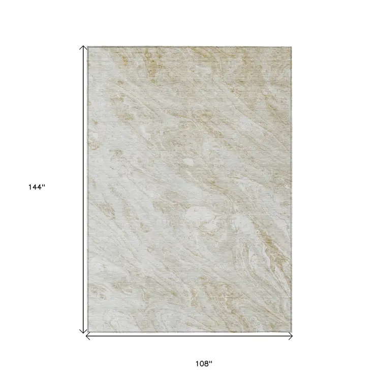 9' X 12' Ivory Beige And Tan Abstract Washable Indoor Outdoor Area Rug