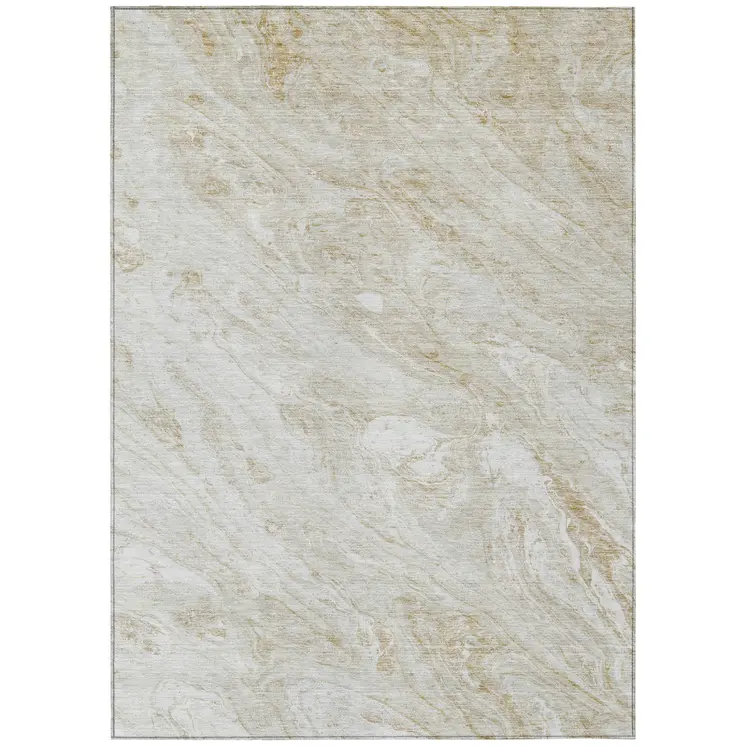 9' X 12' Ivory Beige And Tan Abstract Washable Indoor Outdoor Area Rug