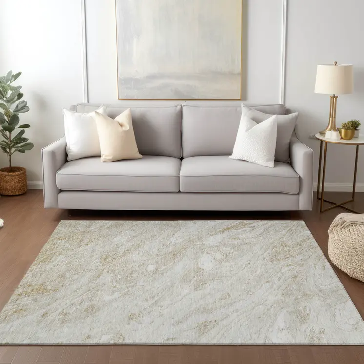 9' X 12' Ivory Beige And Tan Abstract Washable Indoor Outdoor Area Rug