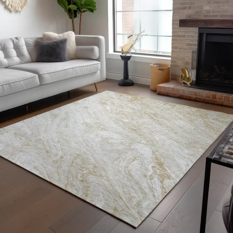 9' X 12' Ivory Beige And Tan Abstract Washable Indoor Outdoor Area Rug